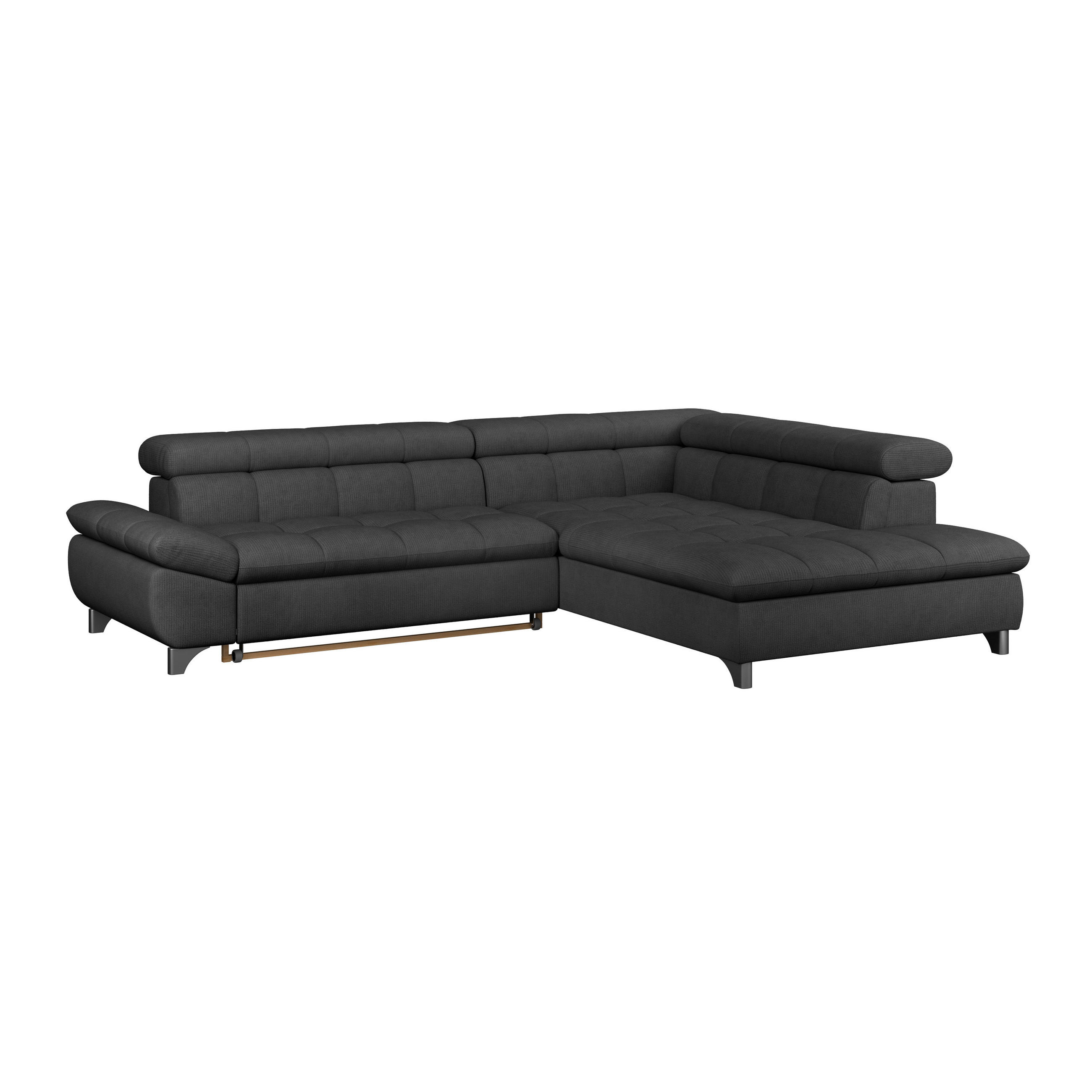 ECKSOFA Schwarz Chenille Schlaffunktion, Kopfteilverstellung  - Chromfarben/Schwarz, KONVENTIONELL, Textil/Metall (312/234cm) - Livetastic