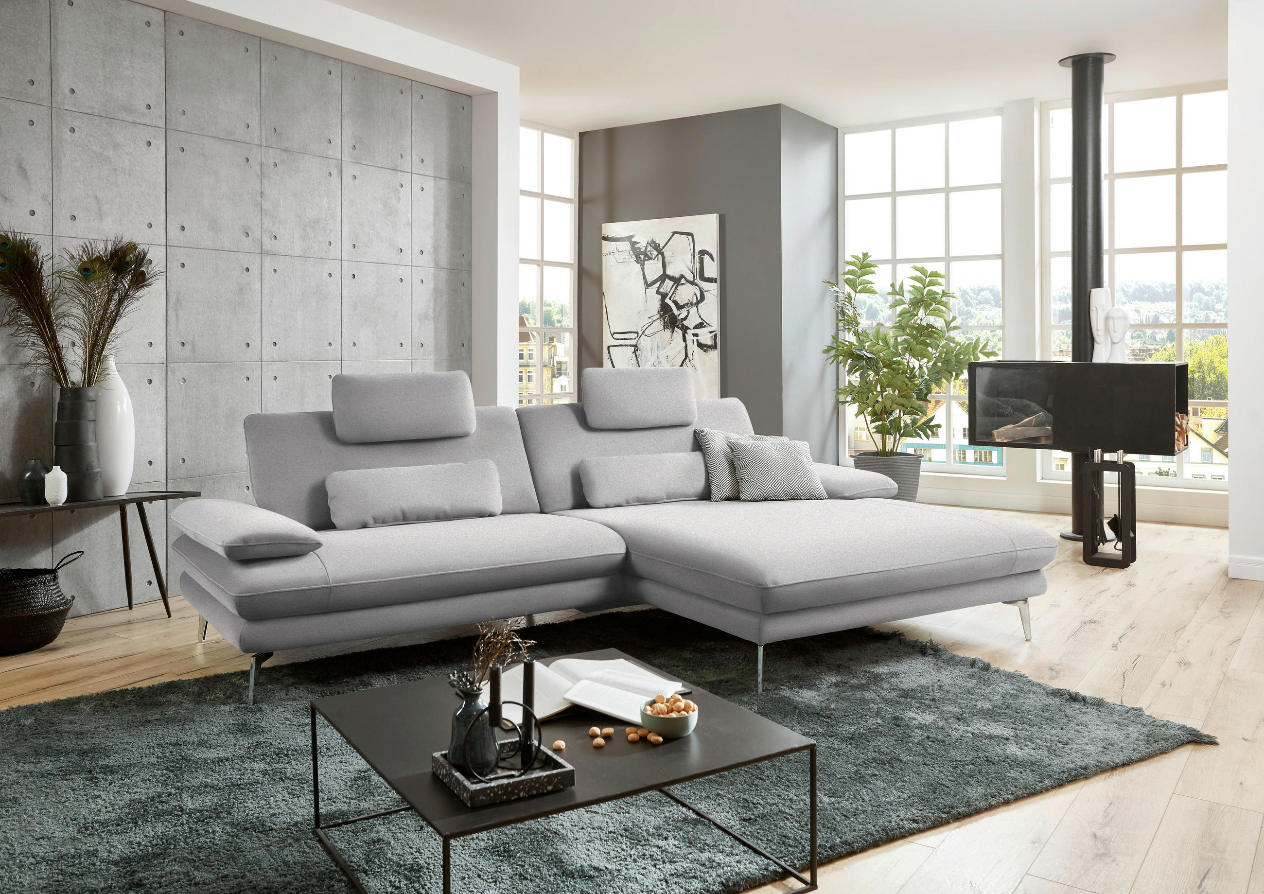 ECKSOFA Hellgrau Webstoff  - Hellgrau/Schwarz, Design, Textil/Metall (284/184cm) - Dieter Knoll