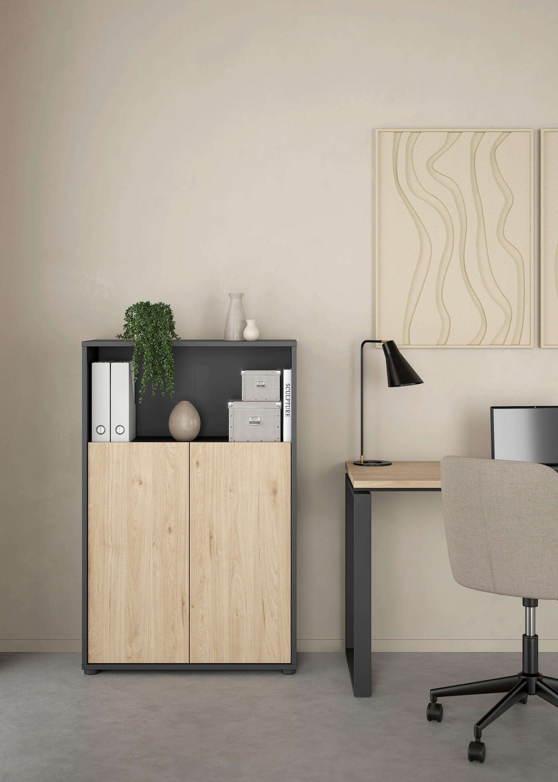 MID.YOU VYSOKÁ KOMODA, šedá, barvy dubu, 79,6/34,3/123,6 cm