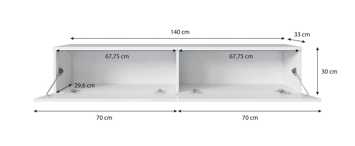 LOWBOARD Vera  in 140/30/33 cm  - Weiß Hochglanz/Weiß, LIFESTYLE, Holzwerkstoff/Kunststoff (140/30/33cm) - P & B