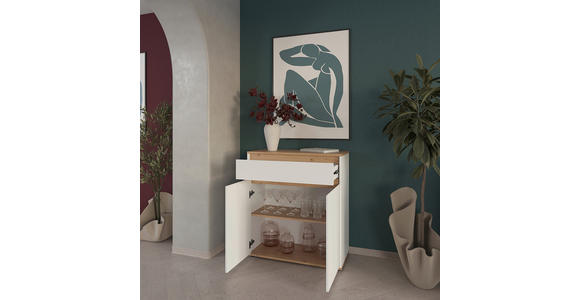 KOMMODE , 80/93/38 cm, 1 Schublade(n)  - Schwarz/Weiß, MODERN, Holzwerkstoff/Kunststoff (80/93/38cm) - Carryhome