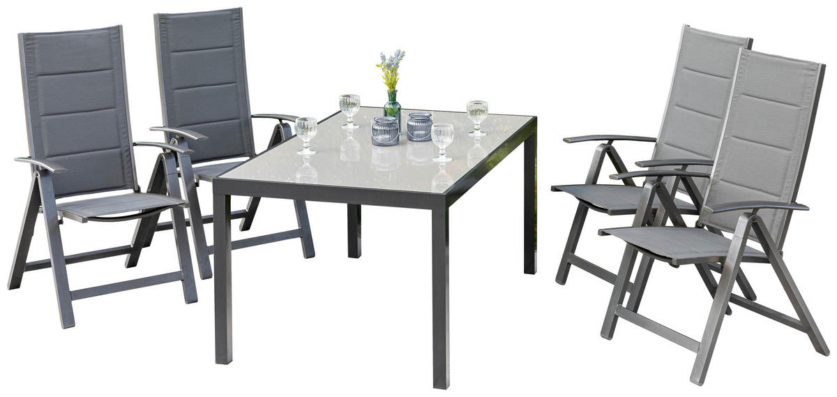 GARTENSET 5-teilig Aluminium ,[ ]}5-teilig  - Dunkelgrau/Graphitfarben, KONVENTIONELL, Glas/Textil - Gardenson