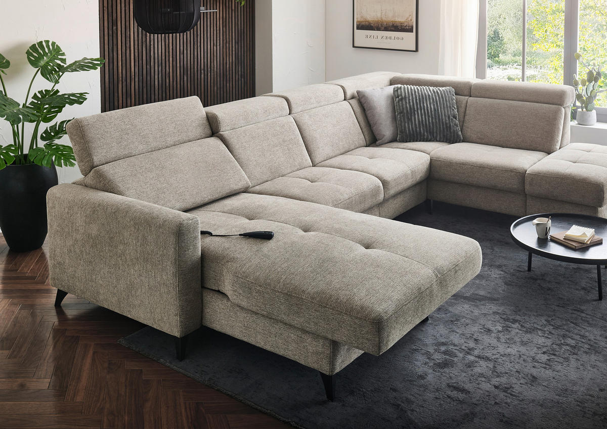 WOHNLANDSCHAFT Beldomo System Graubraun Flachgewebe  - Graubraun/Schwarz, KONVENTIONELL, Textil/Metall (174/333/215cm) - Beldomo System