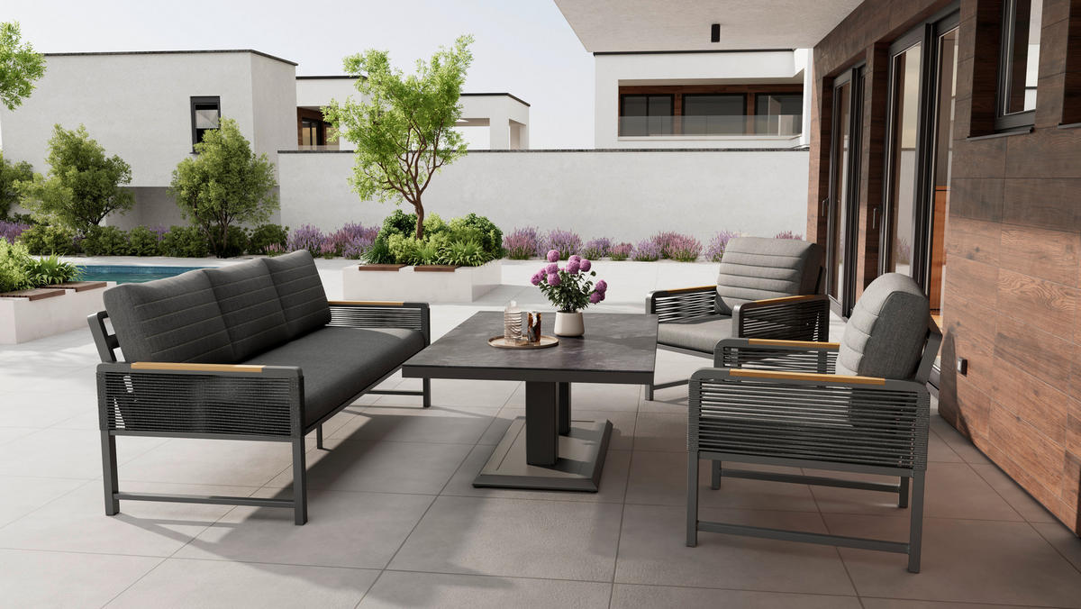 MASĂ DE LOUNGE  - gri închis, Design, sticlă/metal (140/85/51-71cm) - Ambia Garden