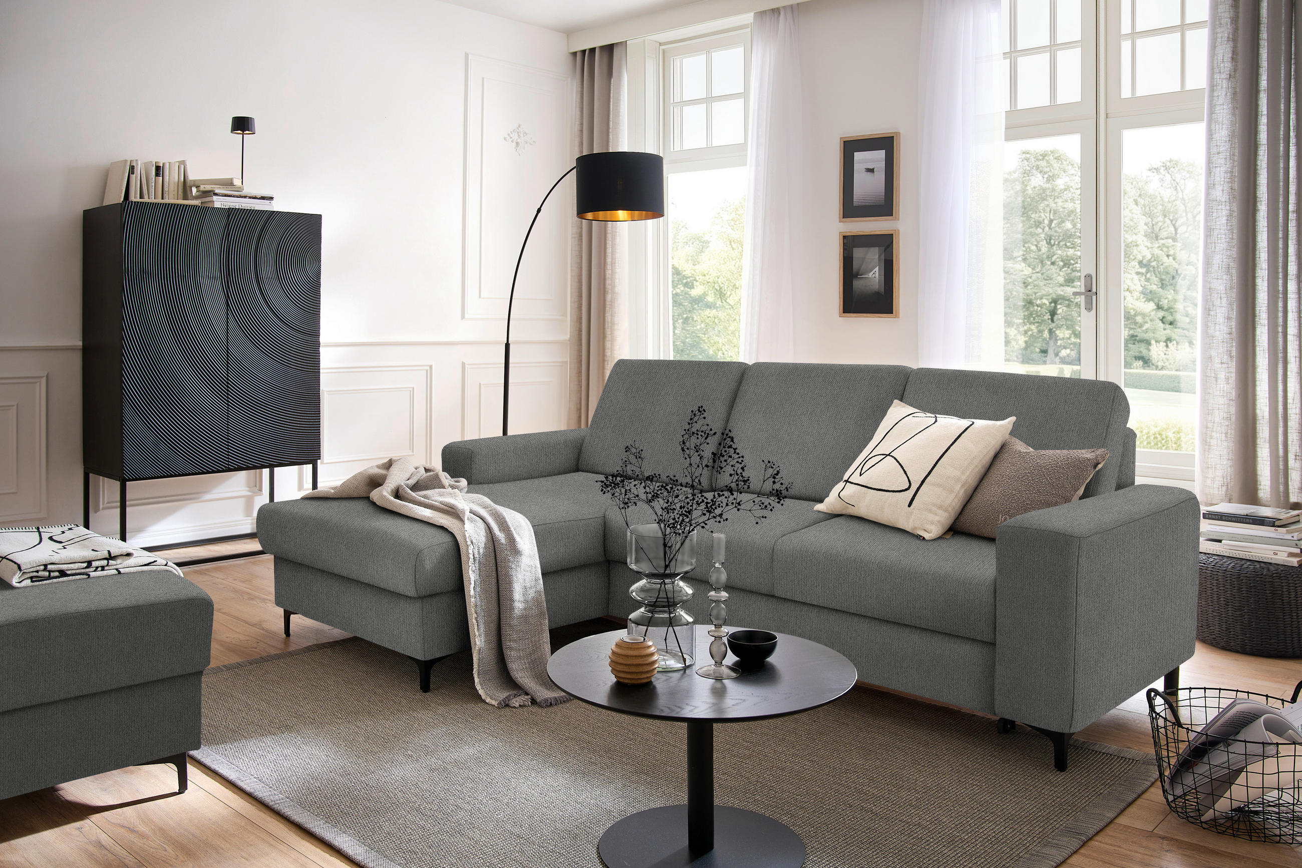 ECKSOFA in Webstoff Braun, Graubraun  - Graubraun/Schwarz, Konventionell, Textil/Metall (167/247cm) - Stylife