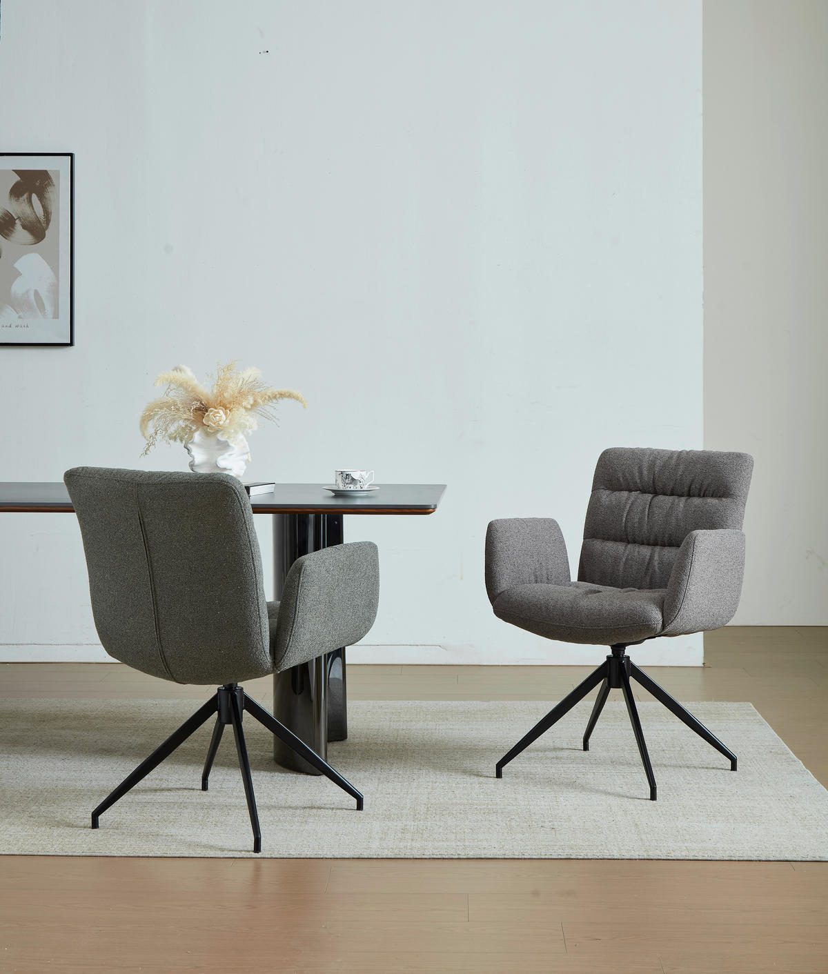 ARMLEHNSTUHL  Sitzfläche 360° drehbar Leinenoptik  Schwarz, Cappuccino  - Schwarz/Cappuccino, Design, Textil/Metall (62/86/65cm) - Dieter Knoll
