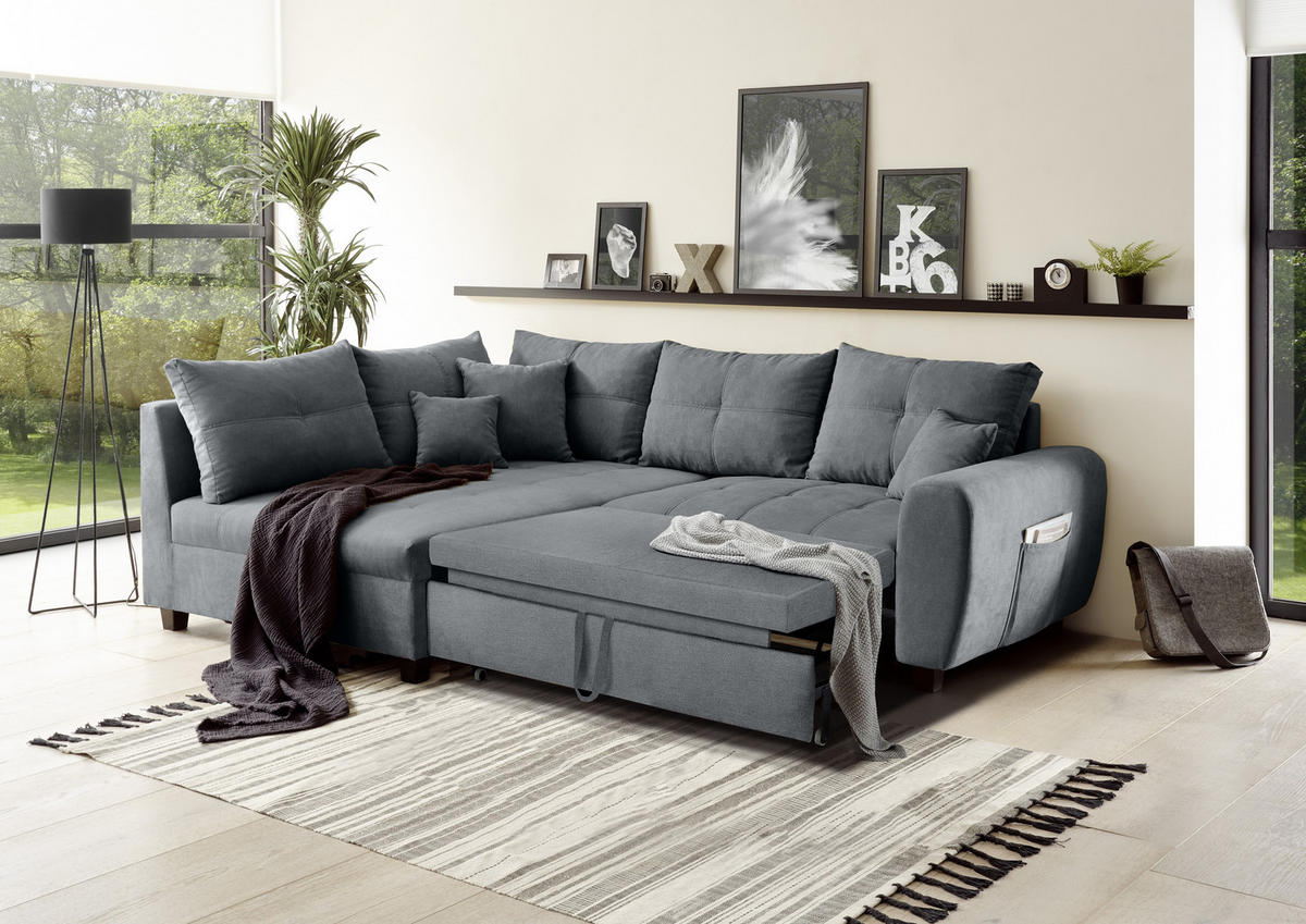 ECKSOFA in Mikrovelours Anthrazit  - Anthrazit, Basics, Holzwerkstoff/Textil (176/248cm) - MID.YOU