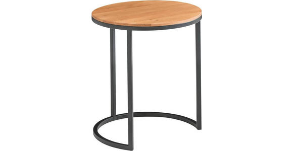 BEISTELLTISCH 39/39/48 cm Wildeiche massiv, vollmassiv, Hartholz rund - Schwarz, Design, Holz/Metall (39/39/48cm) - Johann Jakob