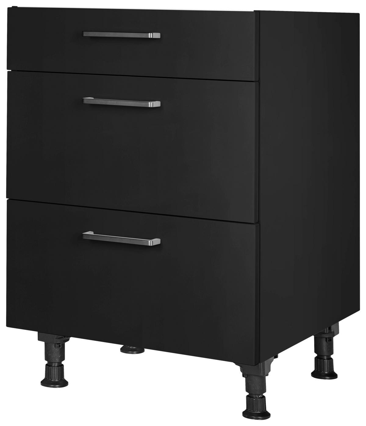 SCHUBKASTENUNTERSCHRANK 60/87/56 cm  in Schwarz  - Edelstahlfarben/Schwarz, MODERN, Holzwerkstoff/Metall (60/87/56cm) - Nobilia