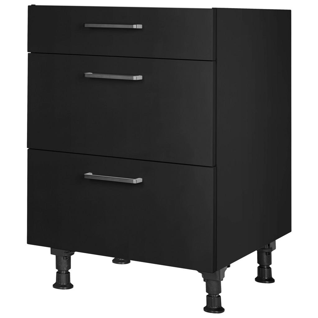 Thumbnail - Nobilia Schubkastenunterschrank Touch, Schwarz, Metall, 3 Schubladen, einzeln stellbar, 60x87x56 cm, Blauer Engel, Pefc,...