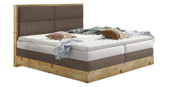 BOXSPRINGBETT Webstoff 180/200 cm INKL. Beleuchtung, Topper - Eichefarben/Beige, Design, Holz/Textil (180/200cm) - Linea Natura