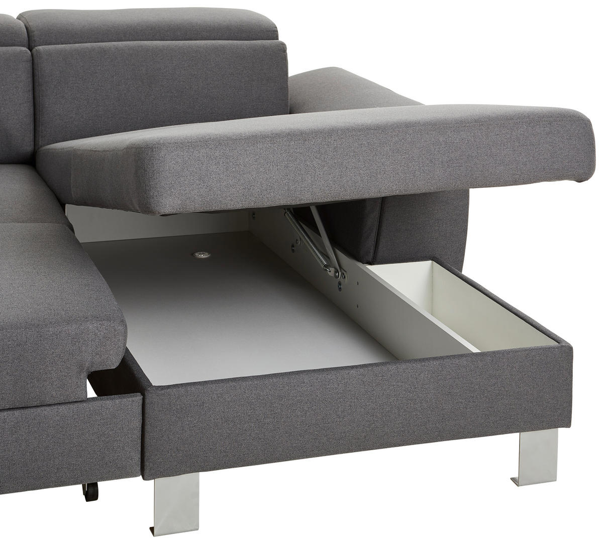 WOHNLANDSCHAFT inkl.Funktionen Grau Webstoff  - Silberfarben/Grau, Design, Textil/Metall (226/320/168cm) - Xora