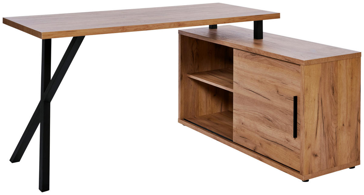 ECKSCHREIBTISCH 150/110/74 cm  in Eichefarben  - Eichefarben/Schwarz, MODERN, Holzwerkstoff/Metall (150/110/74cm) - Novel