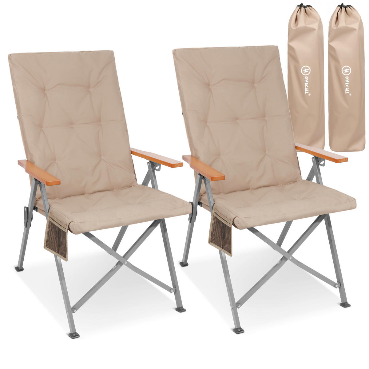 CAMPINGSESSEL-SET - Beige/Silberfarben, Basics, Textil/Metall (54/102/71cm) - Modante