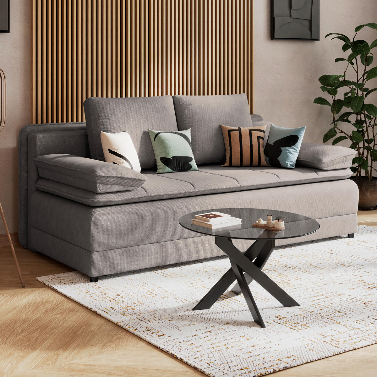 SCHLAFSOFA in Webstoff Taupe  - Taupe/Schwarz, Modern, Kunststoff/Textil (202/73-92/105cm) - MID.YOU