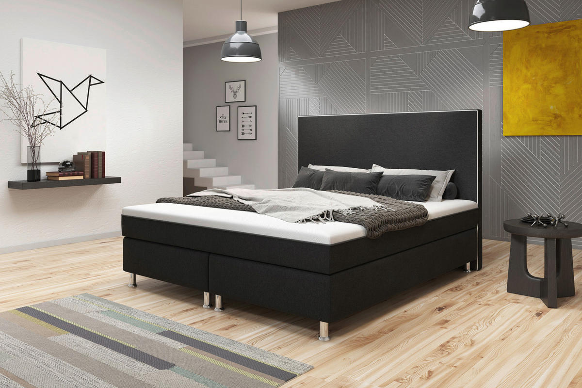 BOXSPRINGBETT 180/200 cm  in Schwarz  - Silberfarben/Schwarz, KONVENTIONELL, Textil/Metall (180/200cm) - MID.YOU