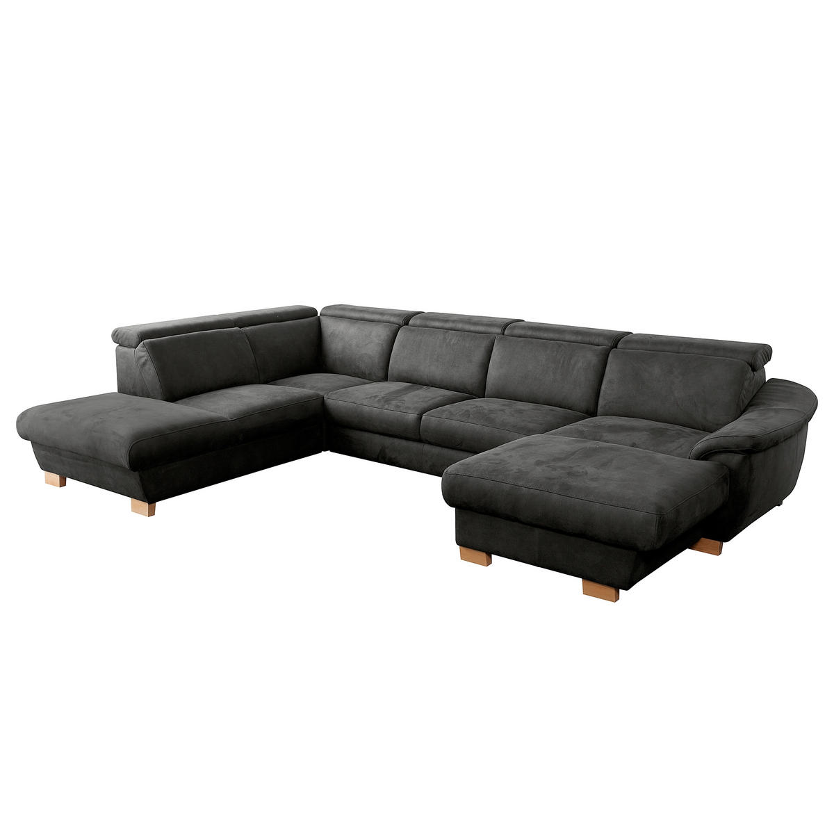 WOHNLANDSCHAFT Mikrofaser Anthrazit  - Anthrazit/Naturfarben, Design, Holz/Textil (273/347/238cm) - Livetastic