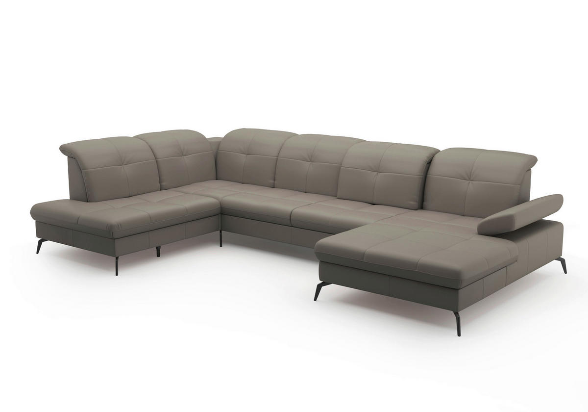WOHNLANDSCHAFT Grau Kombination Echtleder/Stoff Vliesstoff  - Schwarz/Grau, KONVENTIONELL, Leder/Textil (231/357/185cm) - Sit & More