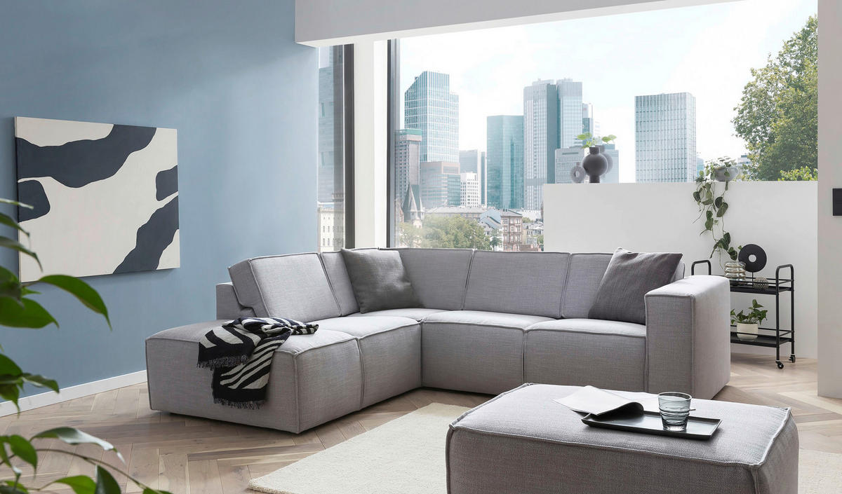ECKSOFA DICE Grau Struktur  - Schwarz/Grau, MODERN, Kunststoff/Textil (220/275cm) - Trendmanufaktur