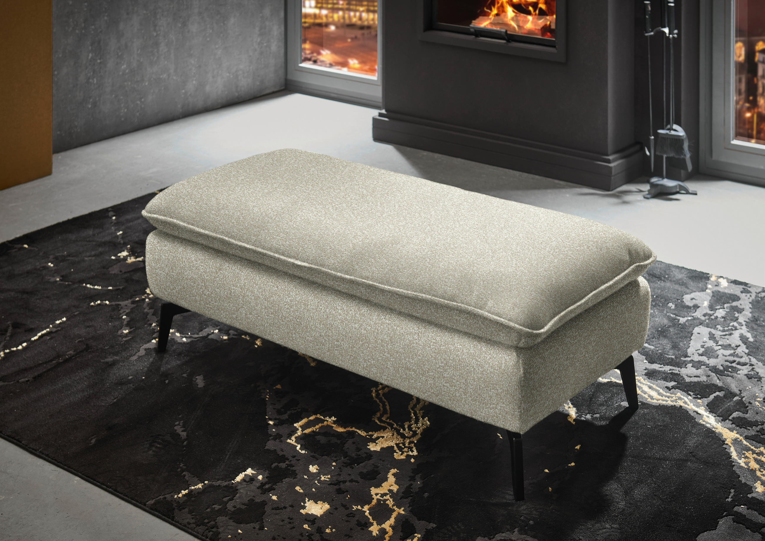 HOCKER in Textil Beige  - Beige/Schwarz, Design, Textil/Metall (130/46/65cm) - Valdera