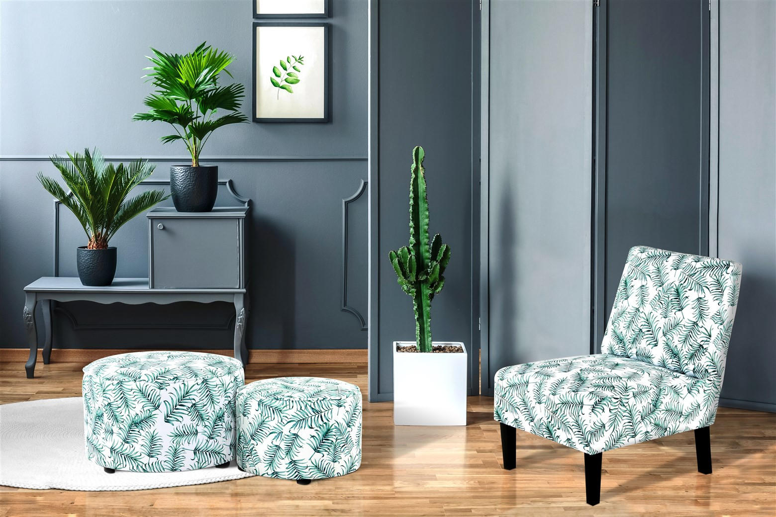 STUHL Flachgewebe Grün, Weiß  - Schwarz/Weiß, Design, Holz/Textil (56/73,5/84cm) - Kayoom