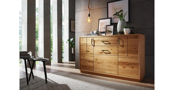 KOMMODE Wildeiche furniert, massiv naturgeölt Eichefarben - Eichefarben/Schwarz, KONVENTIONELL, Holz/Holzwerkstoff (140/88/40cm) - Linea Natura
