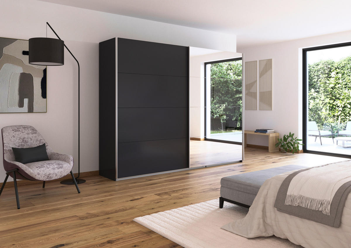 SCHWEBETÜRENSCHRANK  in Grau  - Alufarben/Grau, KONVENTIONELL, Glas/Holzwerkstoff (271/229/62cm) - Xora