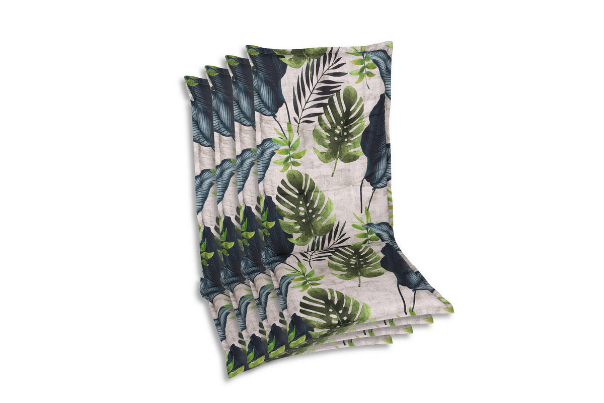 SESSELAUFLAGENSET in Blau, Grün, Hellgrau Blätter  - Blau/Hellgrau, Basics, Textil (50/7/108cm)