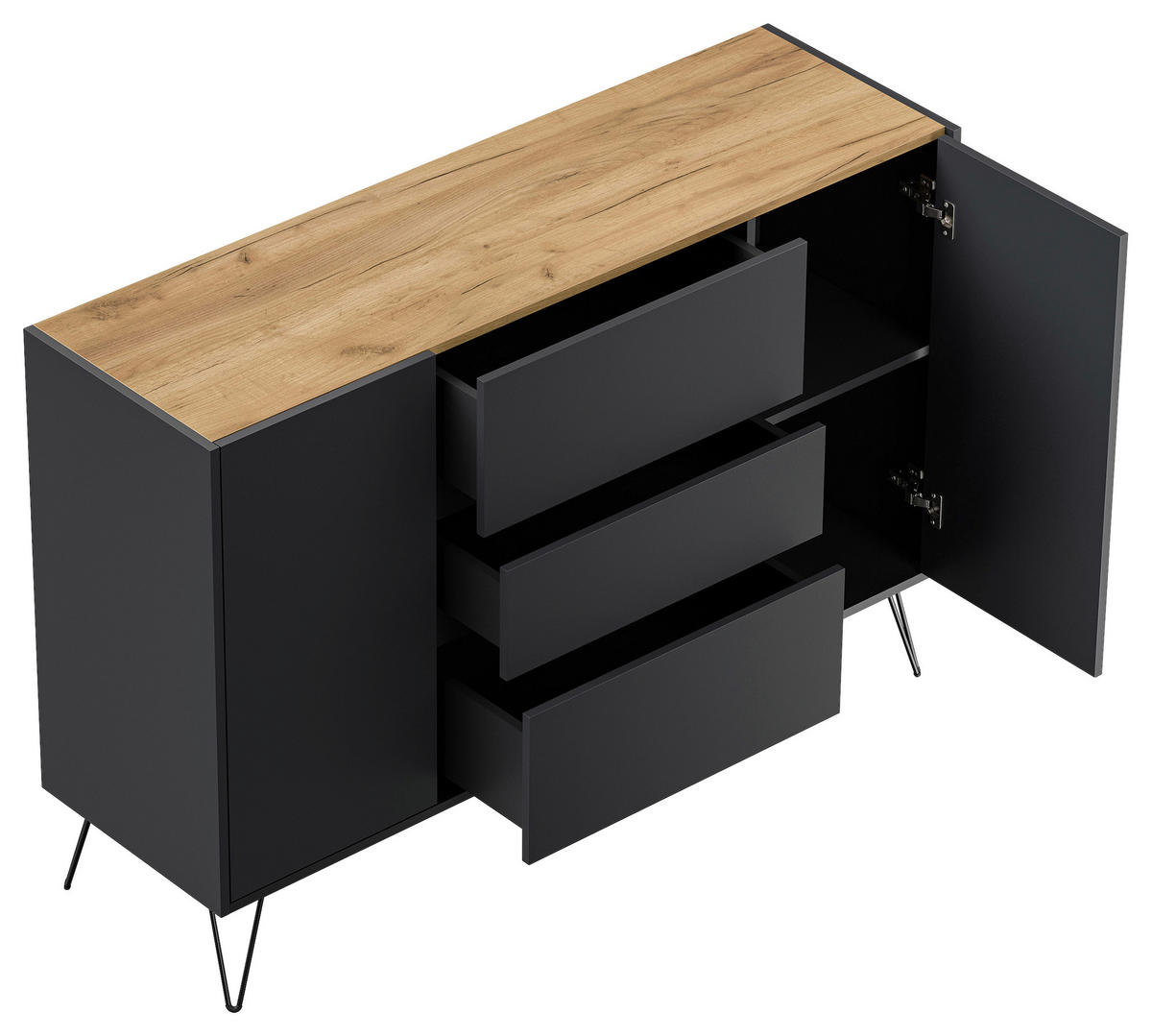 SIDEBOARD Posseik Industrial 140/93,6/42 cm 3 Schublade(n)  - Eichefarben/Graphitfarben, Design, Holzwerkstoff/Metall (140/93,6/42cm) - P & B