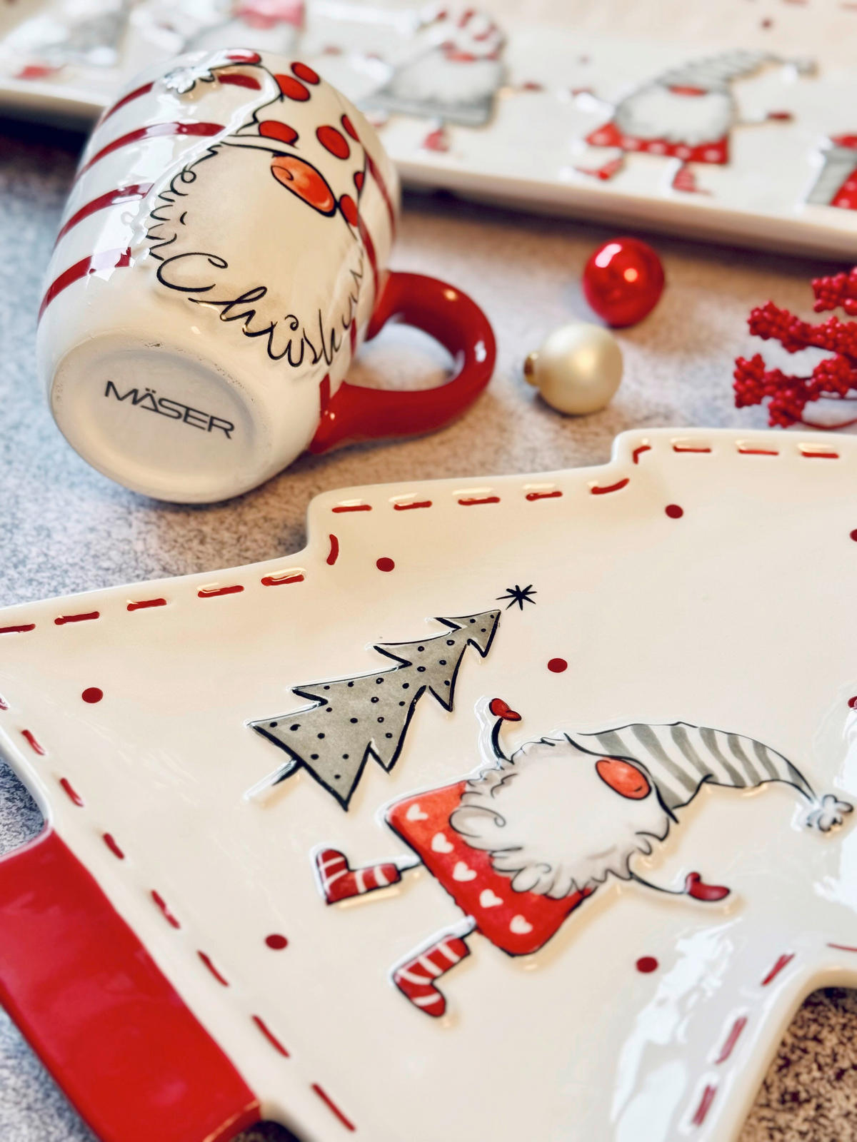 KAFFEEBECHERSET WEIHNACHTSWICHTEL 4-teilig  - Rot/Weiß, Basics, Keramik (8,5cm) - Mäser