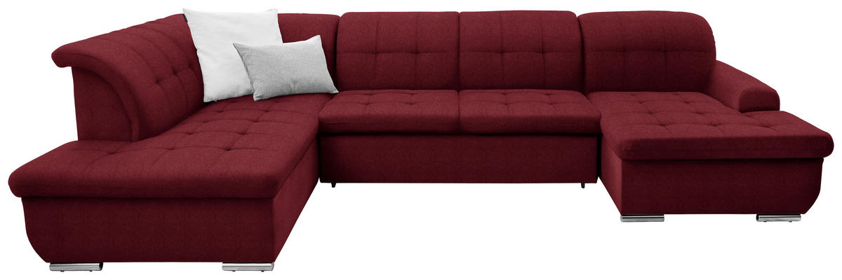 WOHNLANDSCHAFT in Flachgewebe Bordeaux  - Bordeaux/Silberfarben, Design, Textil/Metall (208/342/145cm) - Cantus