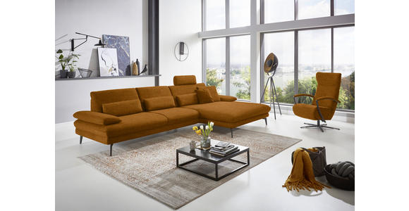 ECKSOFA in Velours Cognac 310/180 cm - Cognac/Schwarz, Design, Textil/Metall (310/180cm) - Dieter Knoll