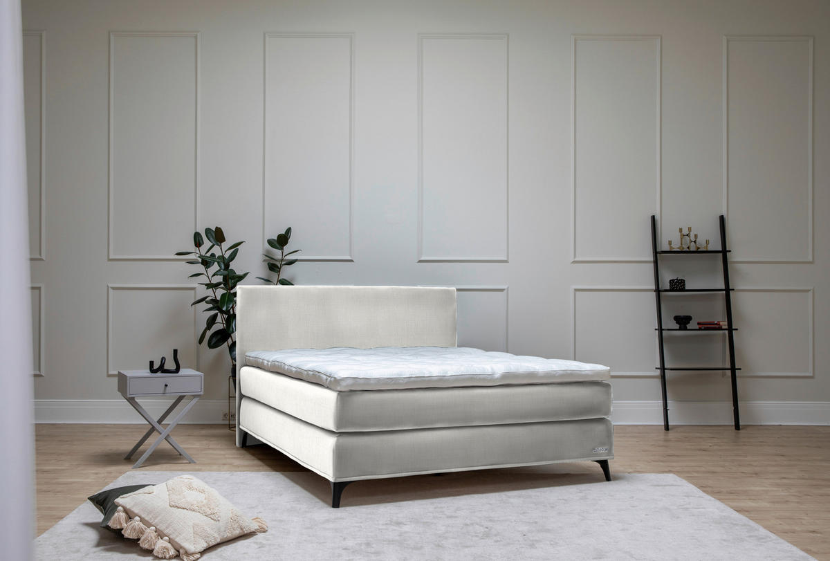 BOXSPRINGBETT 200/220 cm  in Weiss  - Weiss/Schwarz, Konventionell, Holz/Textil (200/220cm) - Sjöholm