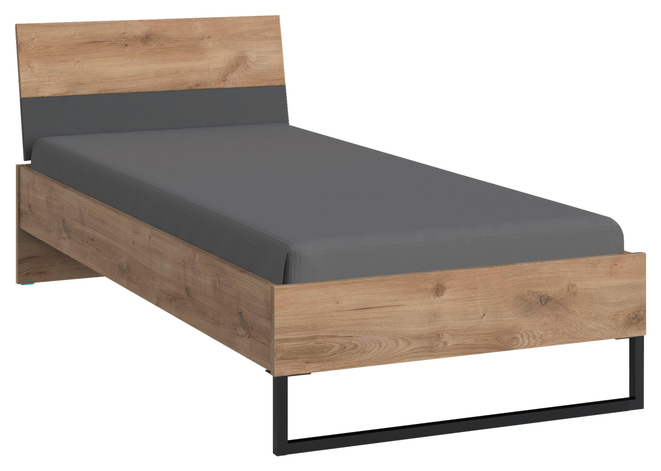 BETT 90/200 cm  in Graphitfarben, Plankeneiche  - Plankeneiche/Graphitfarben, Design, Metall (90/200cm) - Boxxx