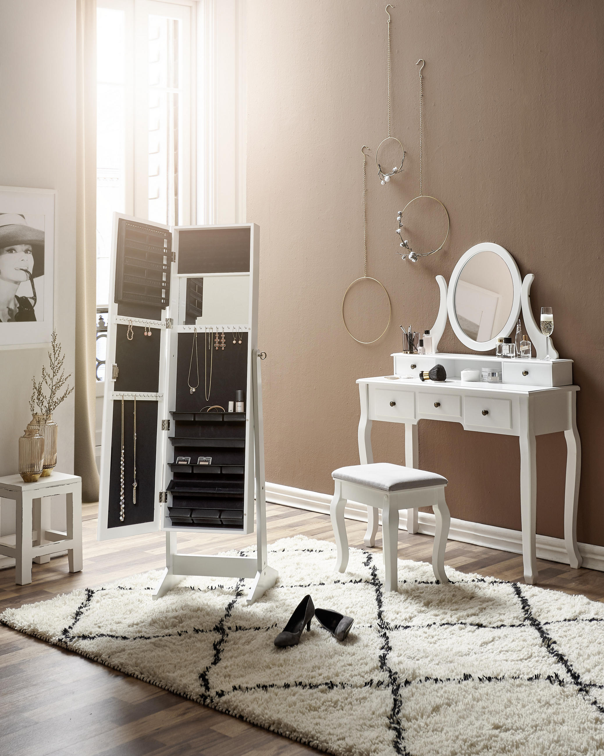 TOALETNÍ STOLEK, bílá, 97/40/142 cm - bílá/černá, Lifestyle, kov/dřevo (97/40/142cm) - Ambia Home