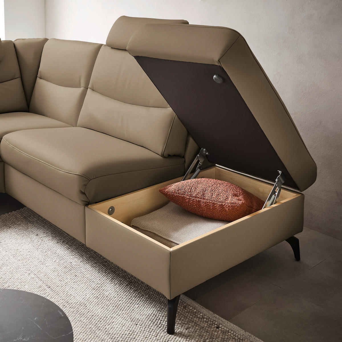 ECKSOFA  in Echtleder Cappuccino  280/249 cm  - Anthrazit/Cappuccino, Design, Leder/Metall (280/249cm) - Himolla Komfortklass