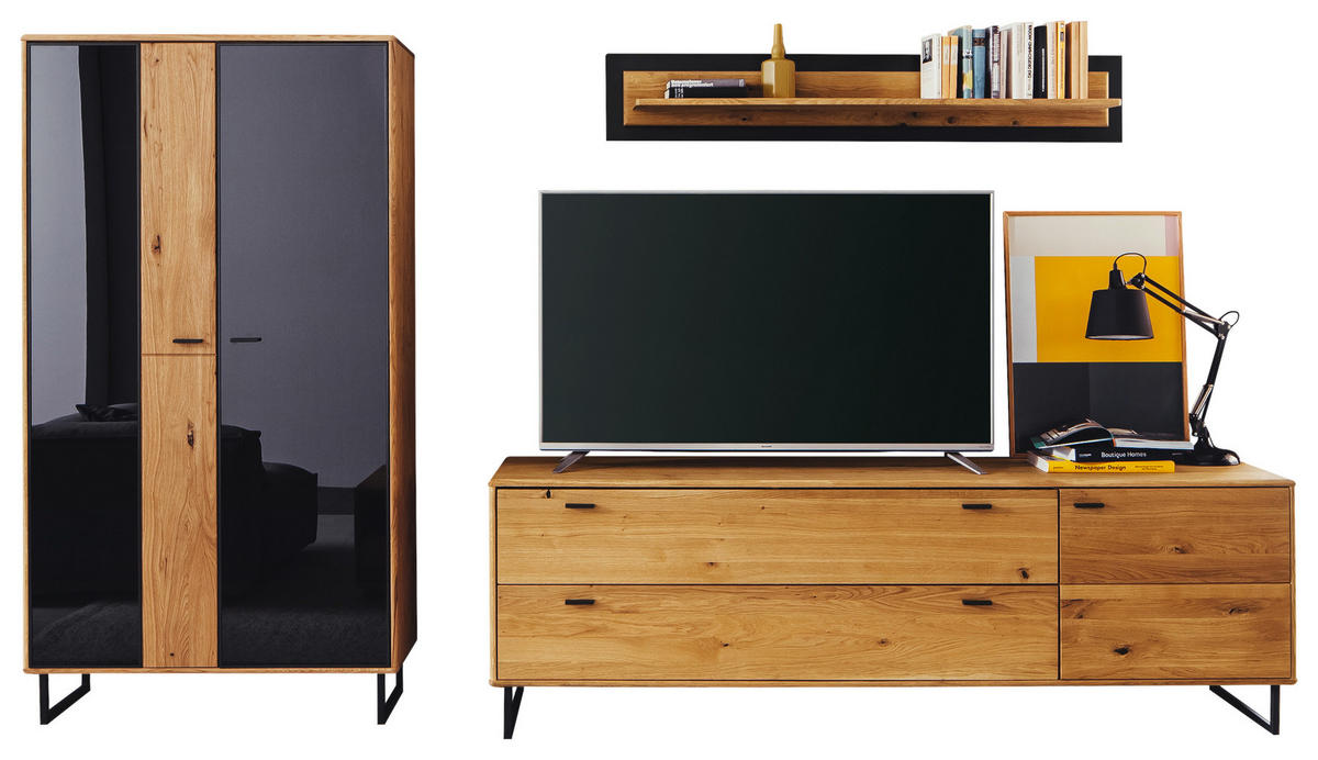 WOHNWAND  in Anthrazit, Wildeiche 319/186/50 cm  - Wildeiche/Anthrazit, Design, Glas/Holz (319/186/50cm) - MID.YOU