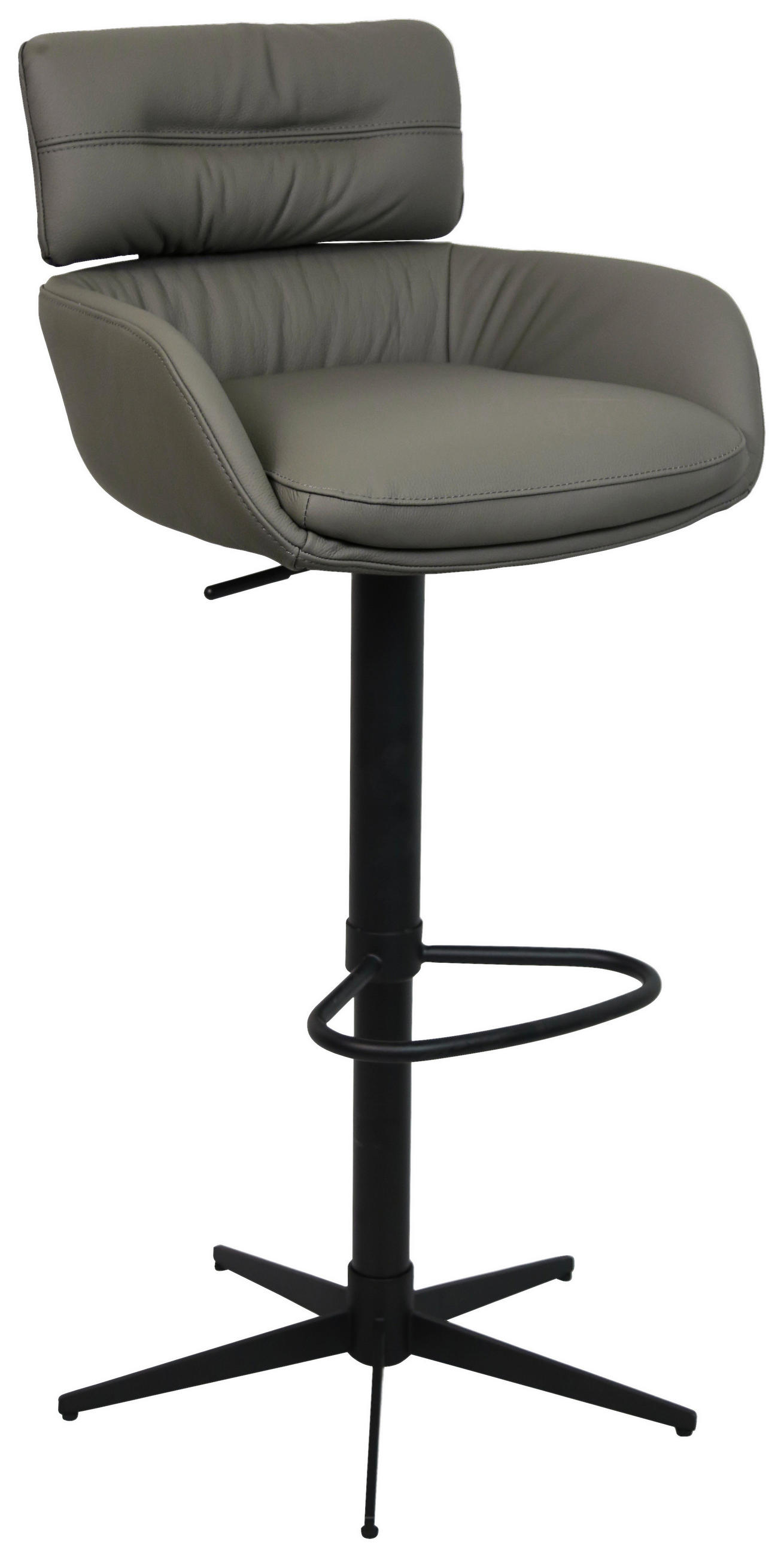 BARHOCKER Echtleder Schwarz, Dunkelgrau Eisen Lederauswahl, Sitzfläche 360° drehbar  - Dunkelgrau/Schwarz, Design, Leder/Metall (54/99-116,5/52cm) - Dieter Knoll