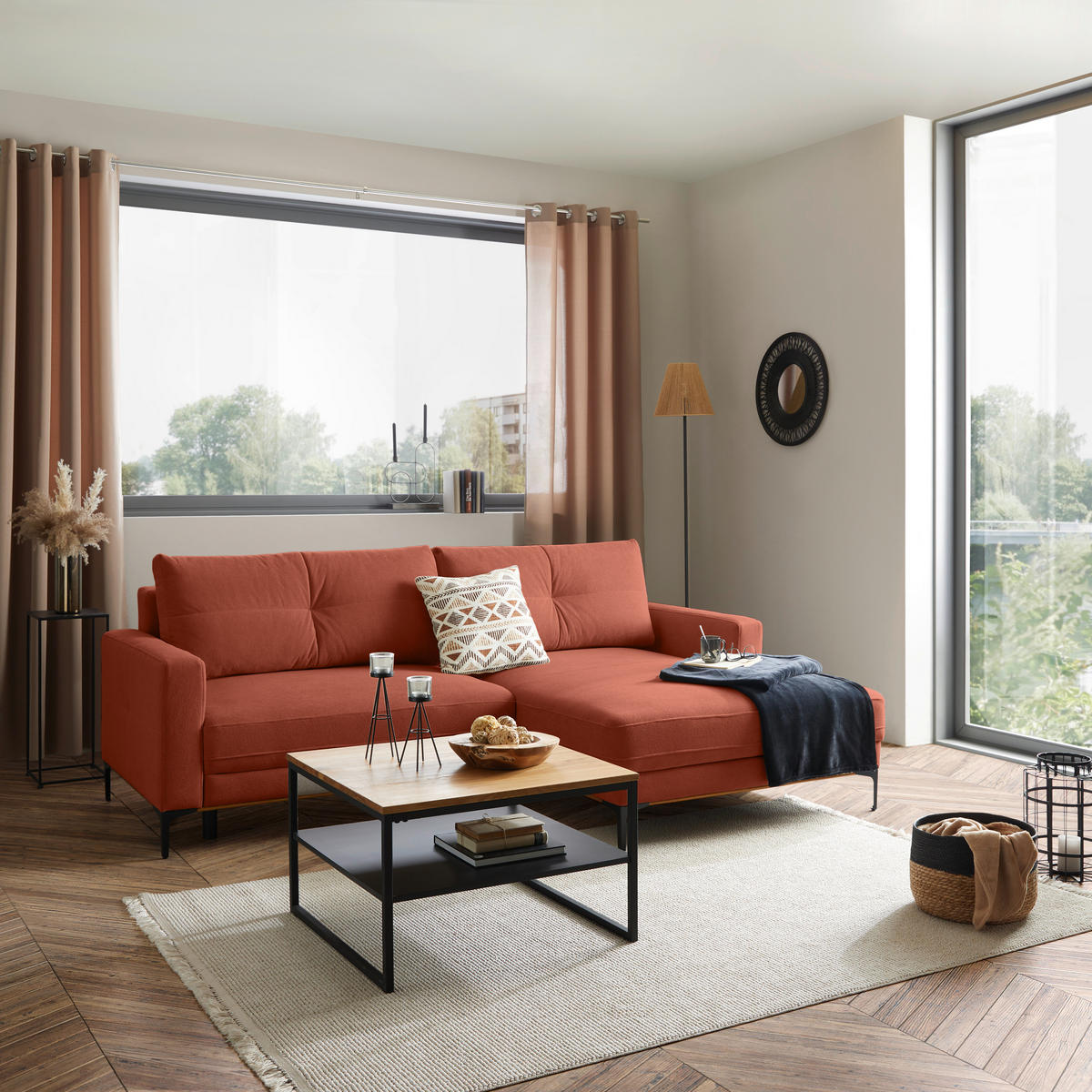 ECKSOFA in Rostfarben  - Rostfarben/Schwarz, Modern, Textil/Metall (238/162cm) - Ondega