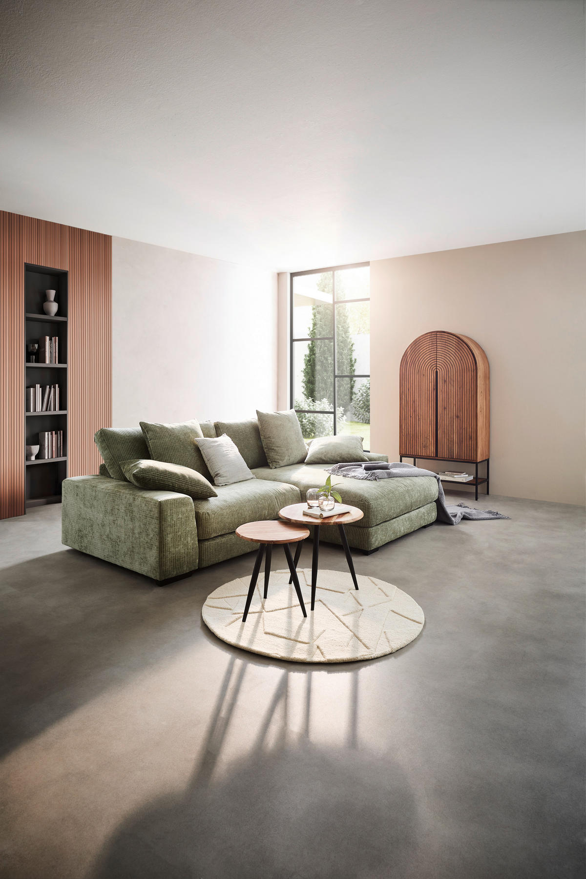 ECKSOFA in Flachgewebe Olivgrün  - Schwarz/Olivgrün, Konventionell, Holz/Textil (280/190cm) - Carryhome