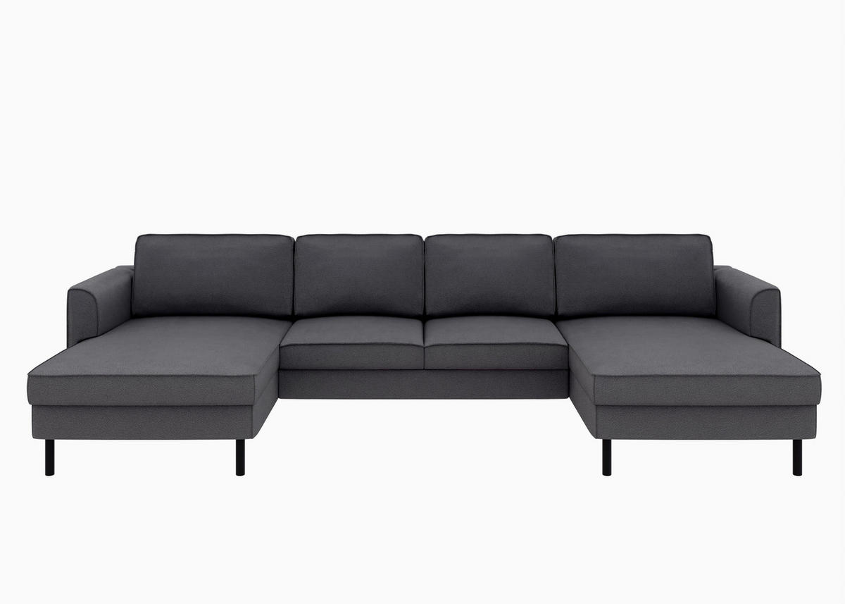 WOHNLANDSCHAFT Anthrazit Struktur  - Anthrazit/Schwarz, MODERN, Textil/Metall (161/306/161cm) - Trendmanufaktur