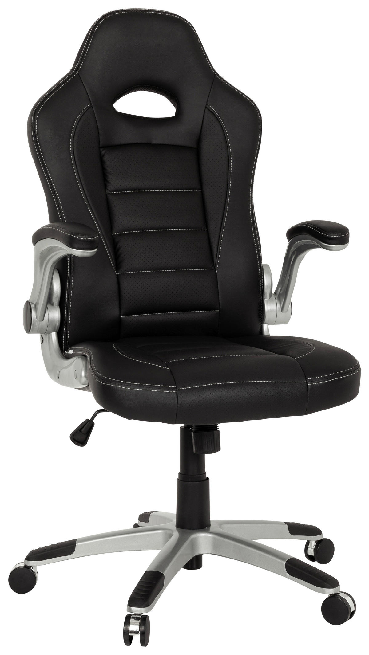 GAMING STOL umetna masa, tekstil črna  - srebrne barve/črna, Moderno, umetna masa/tekstil (64/118/57cm) - MID.YOU