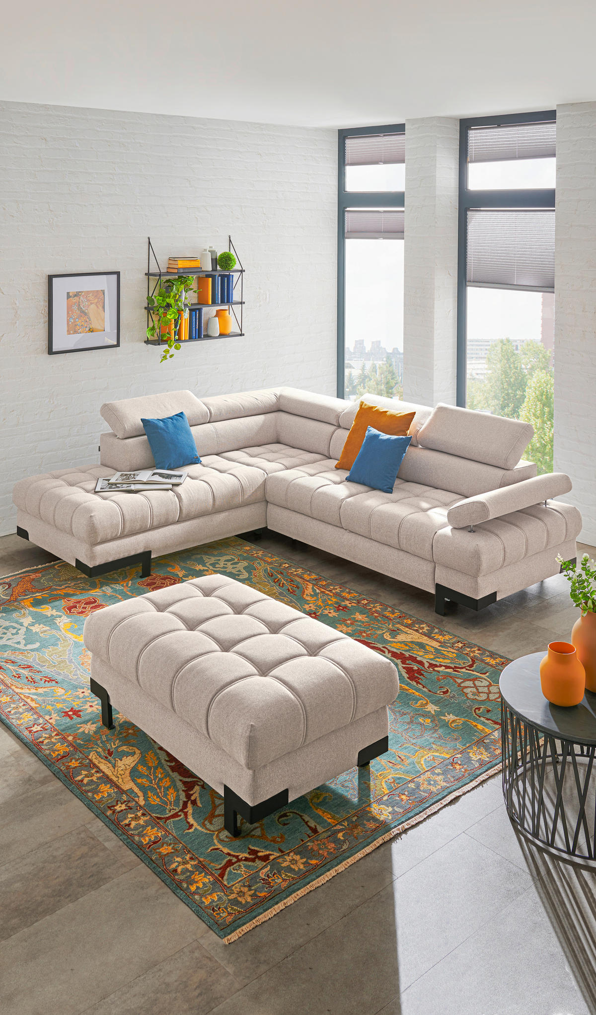 ECKSOFA in Webstoff Beige  - Beige/Schwarz, Design, Textil/Metall (223/263cm) - Welnova