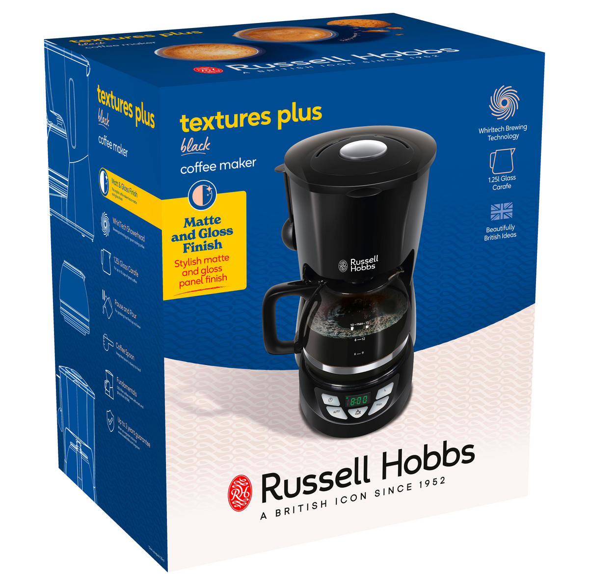 FILTERKAFFEEMASCHINE Textures Plus 22620-56  - Schwarz, Basics, Glas/Kunststoff (19,7/31,8/28,5cm) - Russel Hobbs