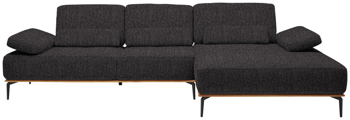 ECKSOFA in Flachgewebe Anthrazit  - Anthrazit/Schwarz, Natur, Holz/Textil (314/176cm) - Valnatura
