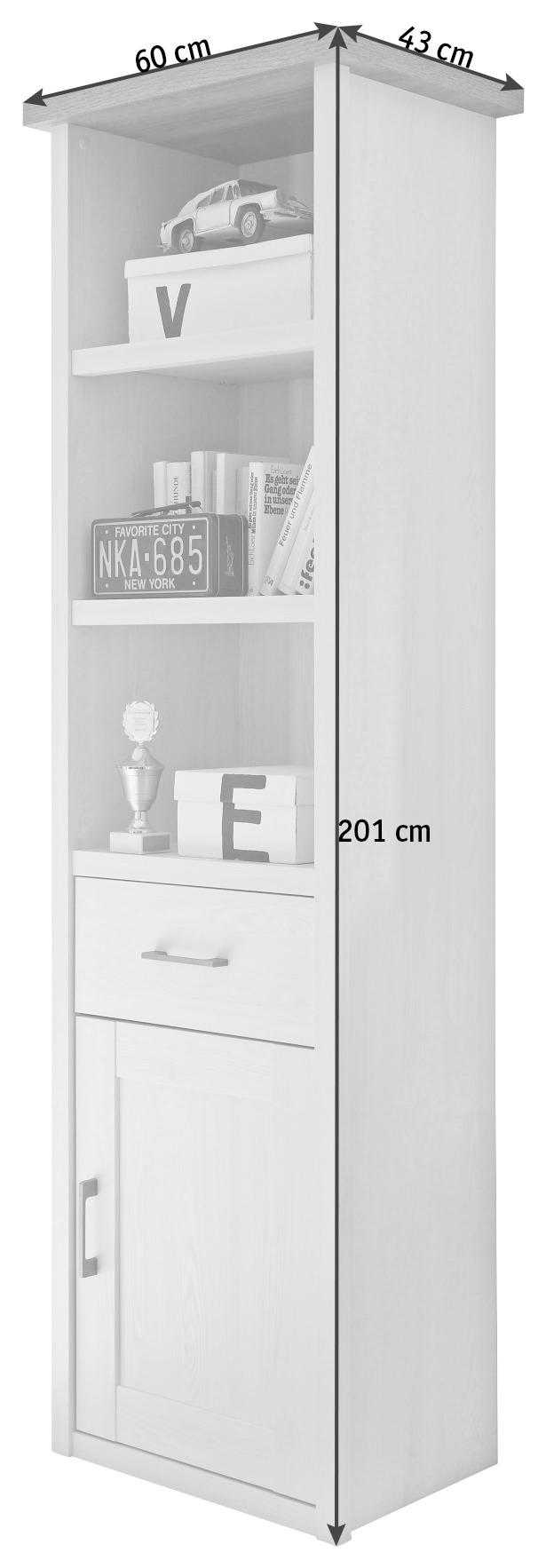 REGÁL, bílá, barvy lanýžového dubu, 60/201/43 cm - bílá/barvy grafitu, Lifestyle, kov/kompozitní dřevo (60/201/43cm) - Carryhome