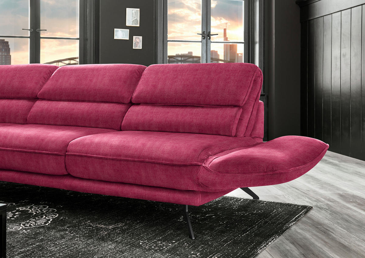 ECKSOFA in Velours Beere  153/283 cm  - Beere/Schwarz, Design, Textil/Metall (153/283cm) - Valdera