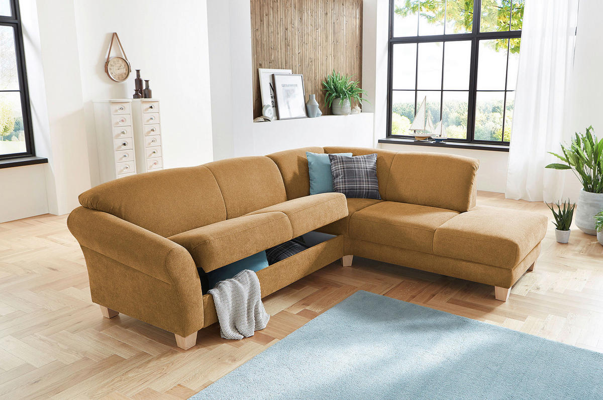 ECKSOFA in Flachgewebe Senfgelb  - Senfgelb/Naturfarben, Konventionell, Holz/Textil (257/212cm) - Sit & More