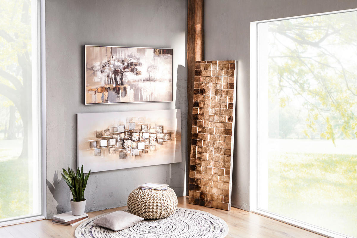 ÖLGEMÄLDE Abstraktes, Bäume 120/70 cm  - Silberfarben/Braun, Design, Holz/Kunststoff (120/70cm) - Monee