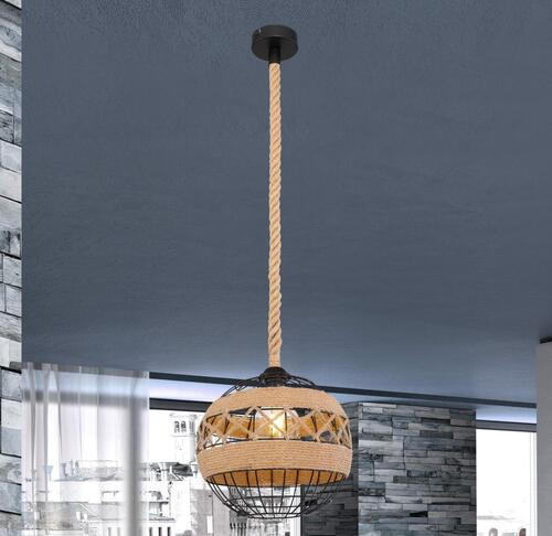 HÄNGLAMPA 30/120 cm  - brun/svart, Natur, metall/naturmaterial (30/120cm) - Globo